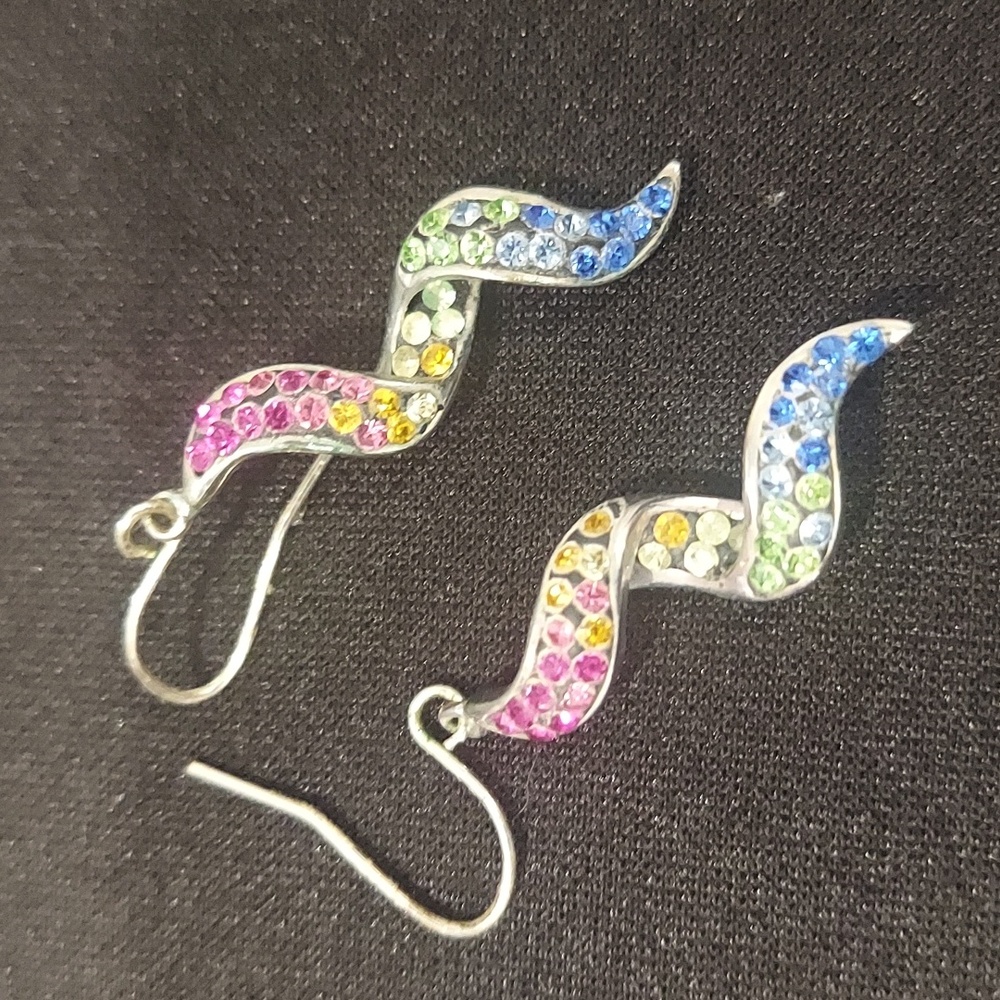 Sterling Silver Rainbow CZ Wave Earrings